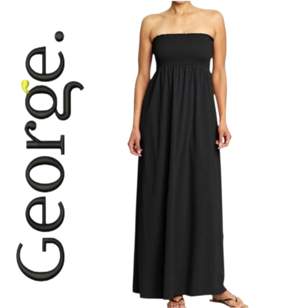 🏷️NWOT GEORGE Women's Smocked Maxi Tube Black Dress